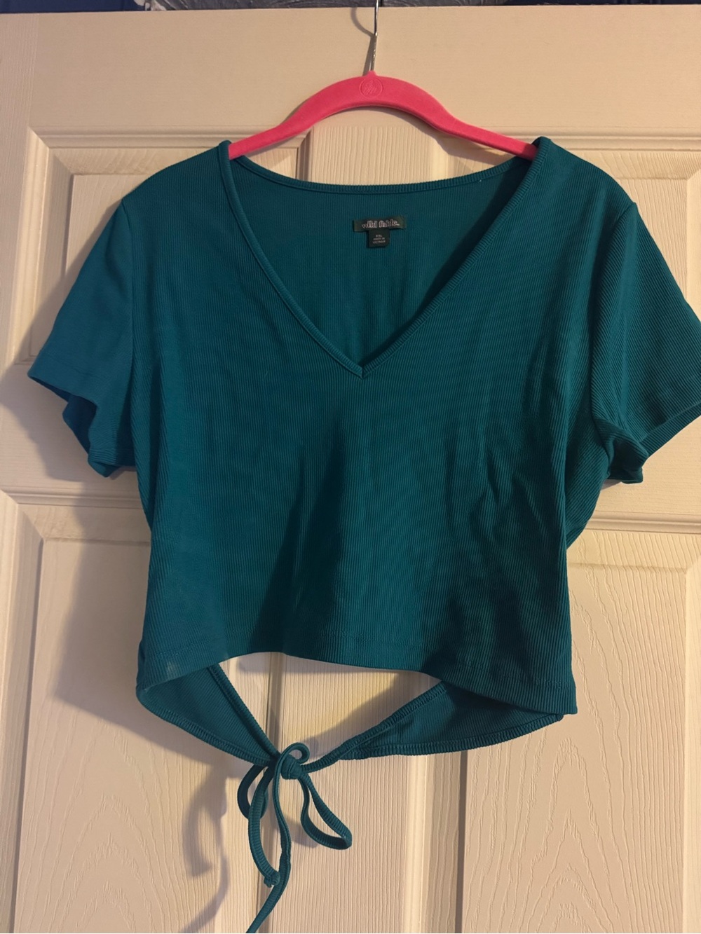 wild fable Teal V-Neck Tie-Front Crop Top